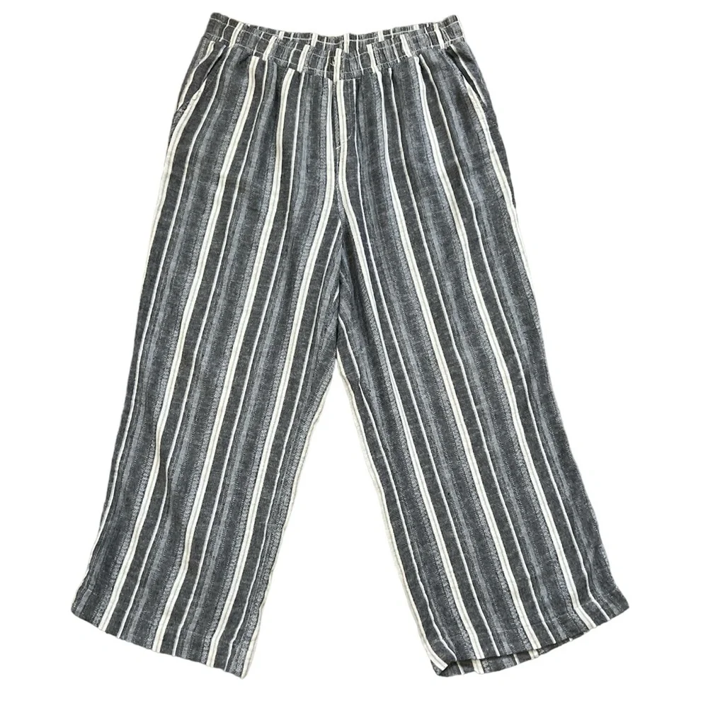 Briggs Linen Blend Striped Boho Wide Leg Crop Pants‎ Sz. L